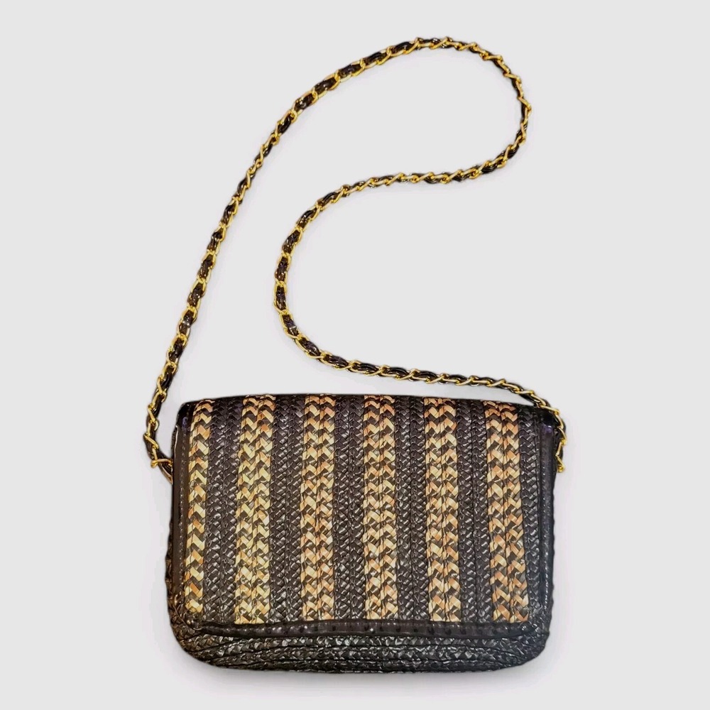 Deena &‎ Ozzy Wheat Straw Paille De Ble Shoulder Bag Golden Chain Woven - Picture 16 of 16